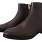 Dolce & Gabbana Elegant Brown Ankle Boots with Gold Pearl Detail