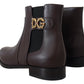 Dolce & Gabbana Elegant Brown Ankle Boots with Gold Pearl Detail