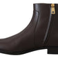 Dolce & Gabbana Elegant Brown Ankle Boots with Gold Pearl Detail