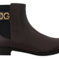 Dolce & Gabbana Elegant Brown Ankle Boots with Gold Pearl Detail