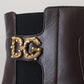 Dolce & Gabbana Elegant Brown Ankle Boots with Gold Pearl Detail