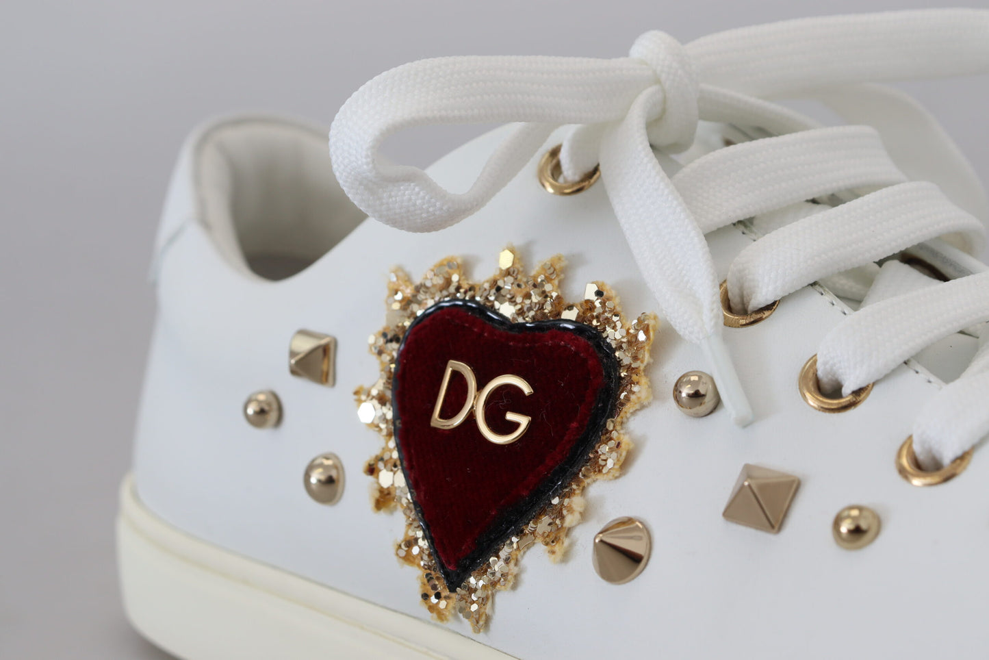 Dolce & Gabbana Studded Heart Leather Sneakers White