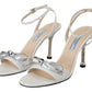 Prada Elegant Silver-White Leather Strap Heels