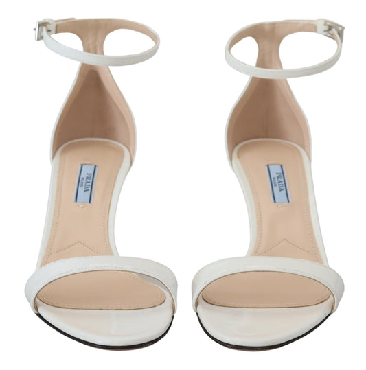 Prada Elegant White Leather Ankle Strap Heels