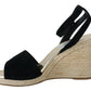 Prada Chic Ankle Strap Suede Wedge Sandals