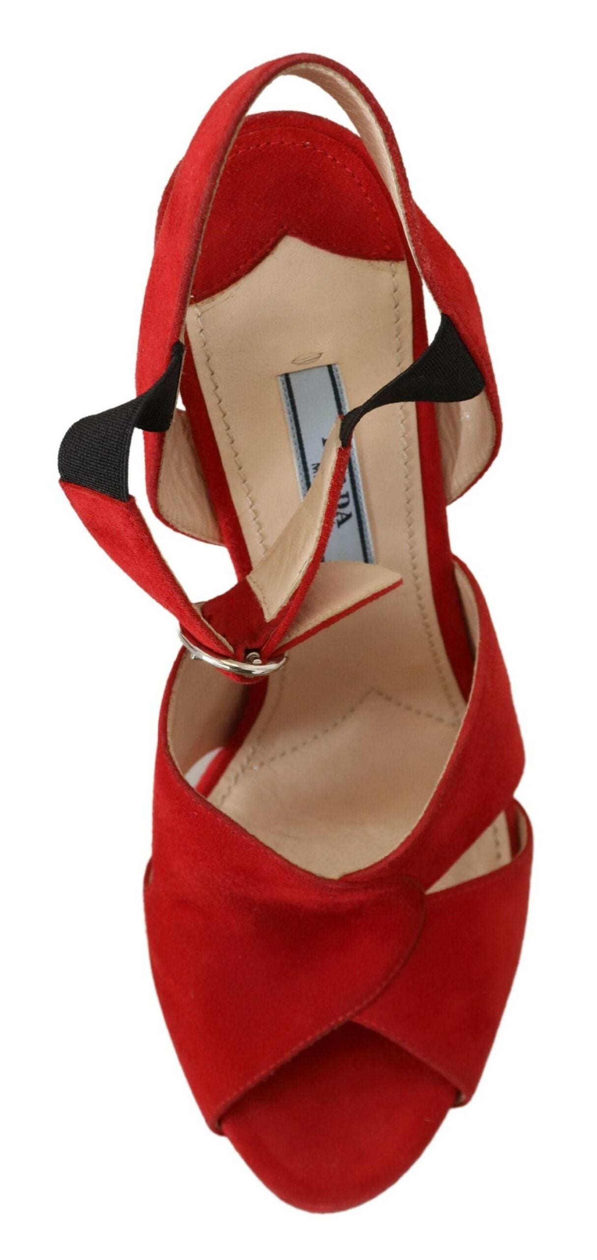 Prada Radiant Red Suede Ankle Strap Sandals