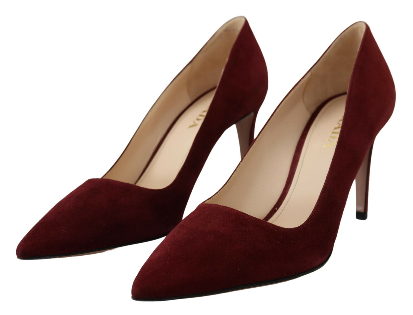 Prada Elegant Dark Red Suede Heels Pumps