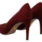 Prada Elegant Dark Red Suede Heels Pumps