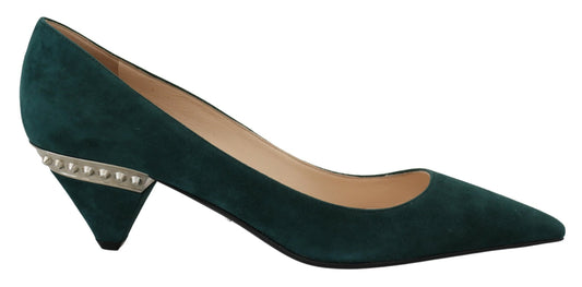 Prada Elegant Green Suede Heels Pumps