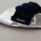 Elegant Silver Navy Prada Leather Flats