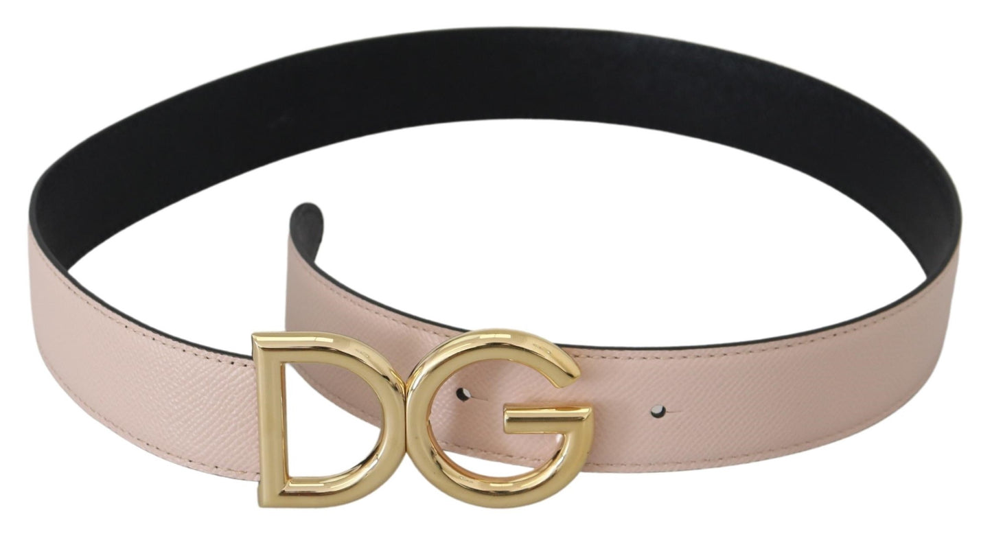 Dolce & Gabbana Elegant Beige Leather Belt with Metal Logo Buckle