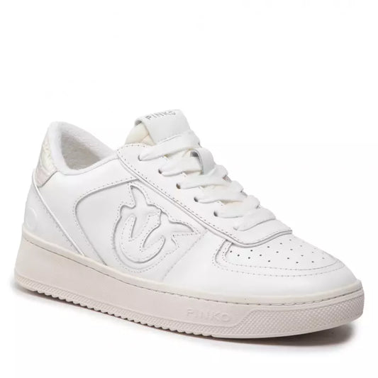 PINKO Chic White Calfskin Sneakers with Croco Detail