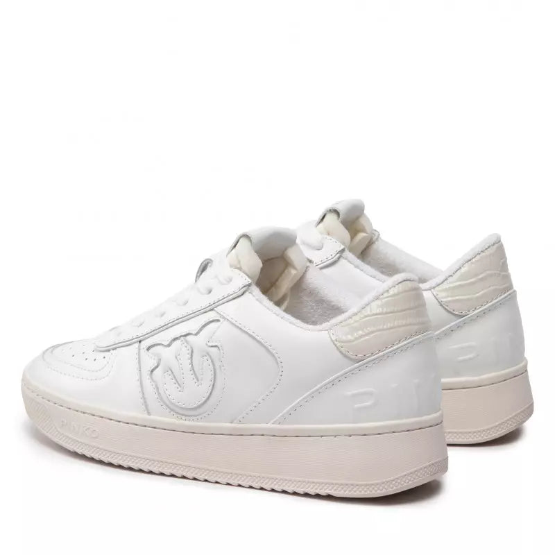 PINKO Chic White Calfskin Sneakers with Croco Detail