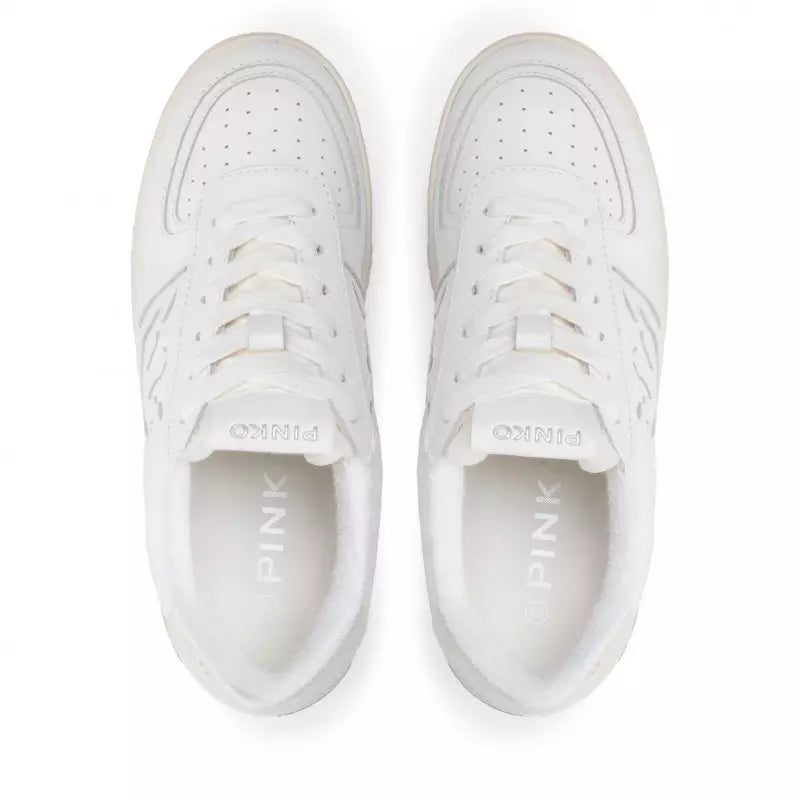 PINKO Chic White Calfskin Sneakers with Croco Detail