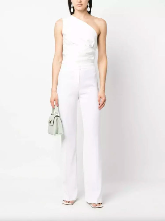 PINKO Elegant White Split-Hem Stretchy Trousers