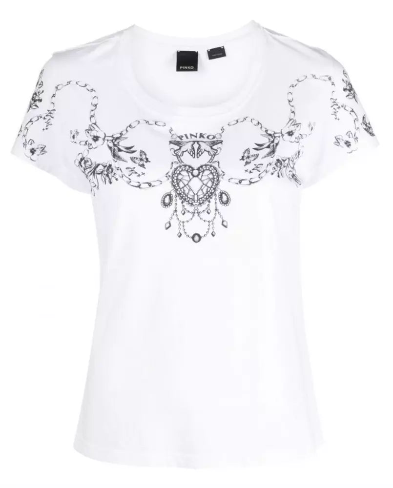 PINKO Elegant White Cotton Tee with Iconic Emblem