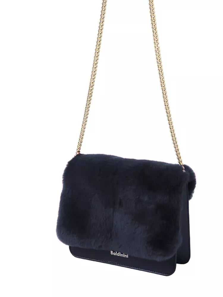 Baldinini Trend Chic Calfskin Crossbody with Eco-Fur Accent