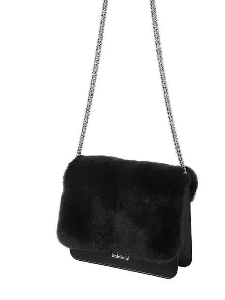 Baldinini Trend Chic Calfskin Shoulder Bag with Eco-Fur