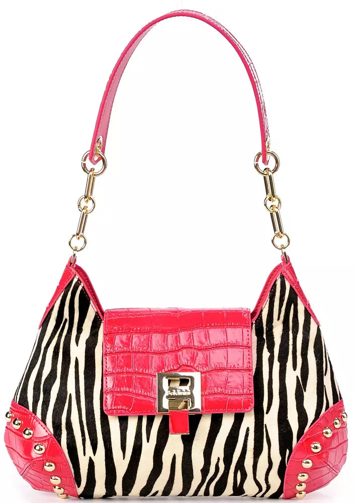 Baldinini Trend Exotic Print Calfskin Shoulder Bag with Chain Strap