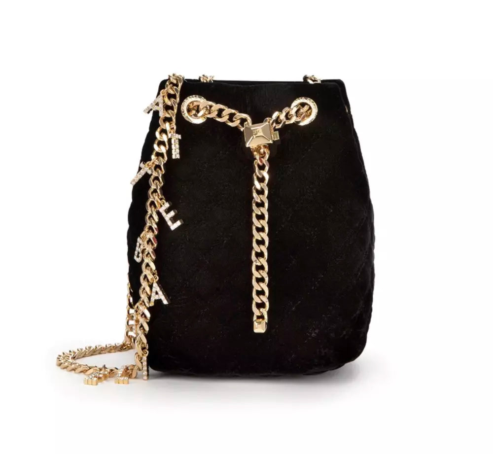 Elisabetta Franchi Chic Velvet Mini Bucket Bag with Gourmette Chain