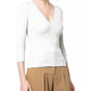 Elisabetta Franchi Chic V-Neck Ribbed Sweater with Quarter Sleeves