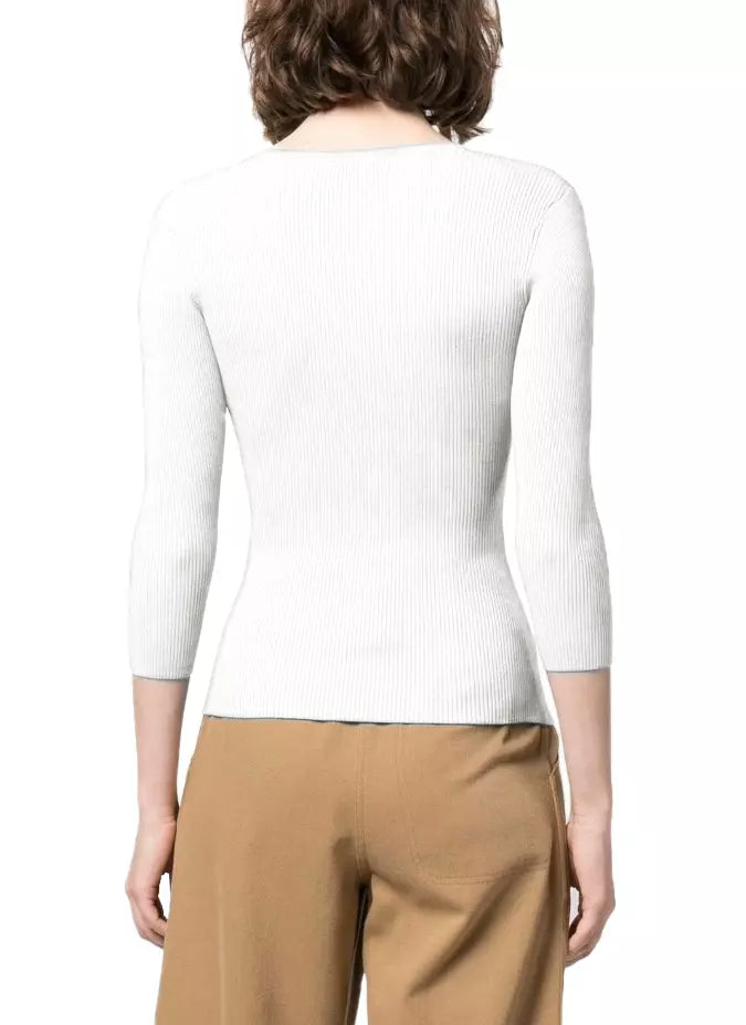 Elisabetta Franchi Chic V-Neck Ribbed Sweater with Quarter Sleeves