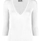 Elisabetta Franchi Chic V-Neck Ribbed Sweater with Quarter Sleeves