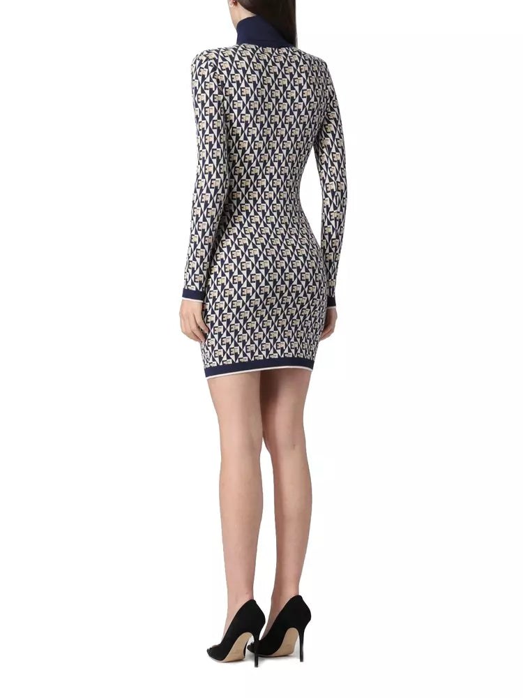 Elisabetta Franchi Sleek Turtleneck Logo Motif Dress