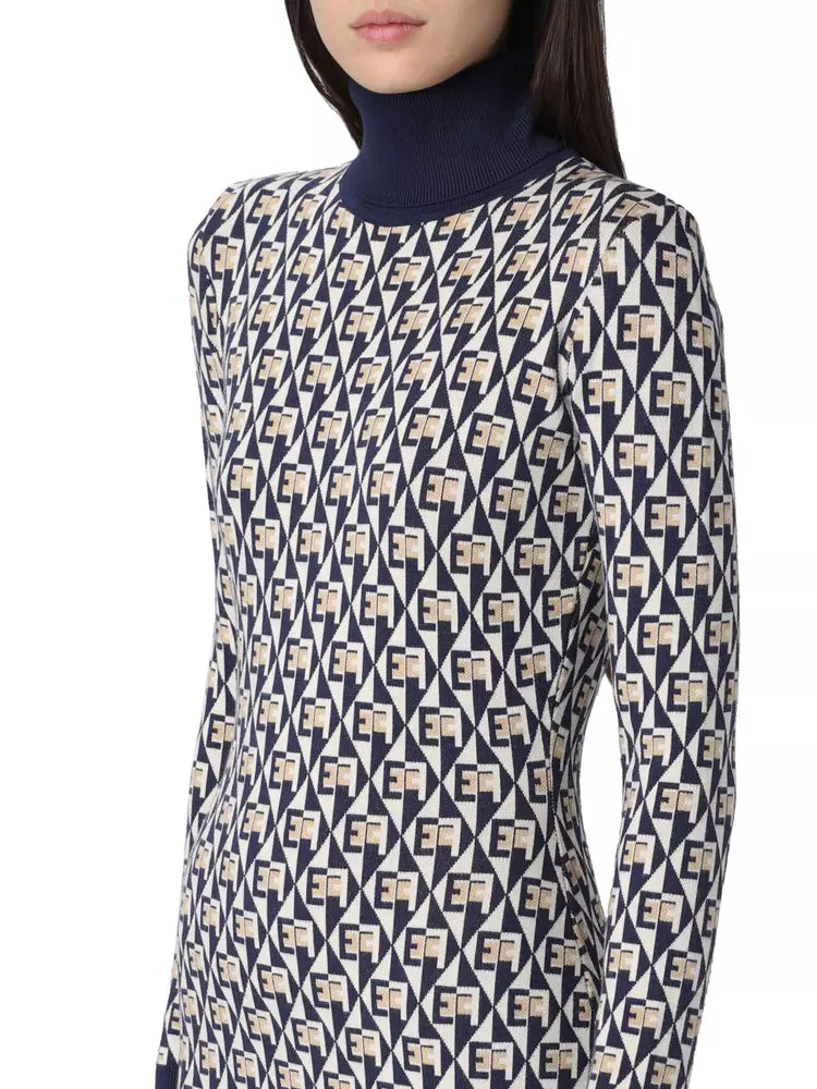 Elisabetta Franchi Sleek Turtleneck Logo Motif Dress