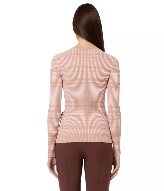 Elisabetta Franchi Chic Ribbed Crew-Neck Cardigan with Golden Accents