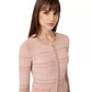 Elisabetta Franchi Chic Ribbed Crew-Neck Cardigan with Golden Accents