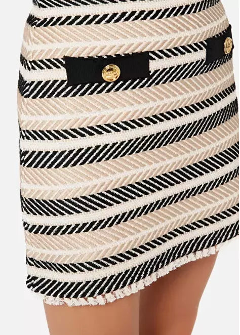 Elisabetta Franchi Chic Herringbone Miniskirt with Tufted Hem