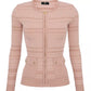 Elisabetta Franchi Chic Ribbed Crew-Neck Cardigan with Golden Accents