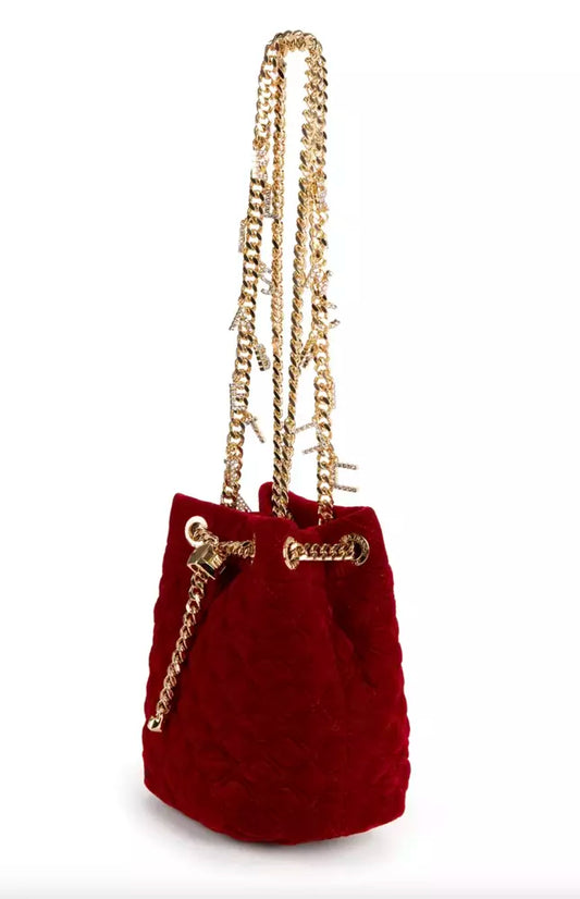 Elisabetta Franchi Chic Quilted Velvet Mini Bucket Bag