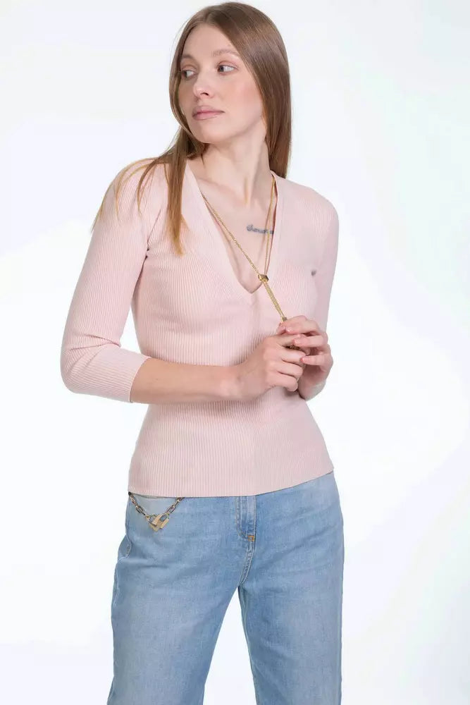 Elisabetta Franchi Chic Pink Lyocell Sweater for Elegant Evenings