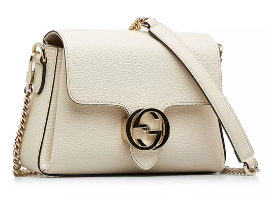 Gucci Cream White Leather Shoulder Bag with Silver Hardware