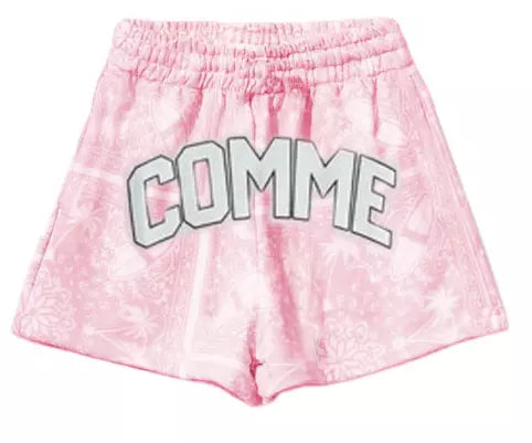 Comme Des Fuckdown Abstract Pink Cotton Shorts with Drawstring