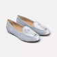 Charles Philip Elegant Silver Velvet Flats with Tassel Detail