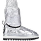 Dolce & Gabbana Chic Silver-Tone Ankle Boots with Logo Applique