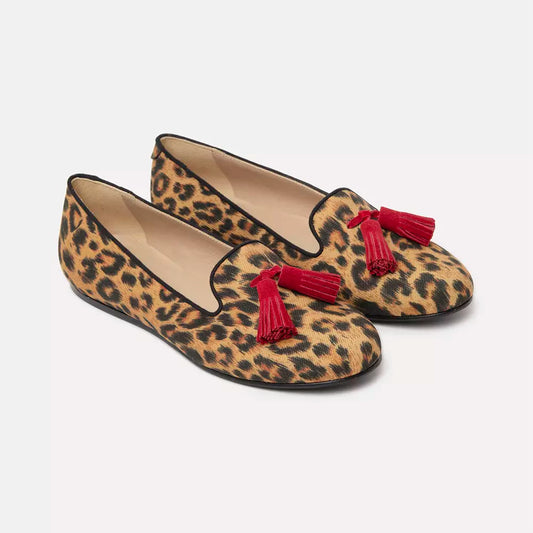 Charles Philip Elegant Leopard Print Silk Loafers