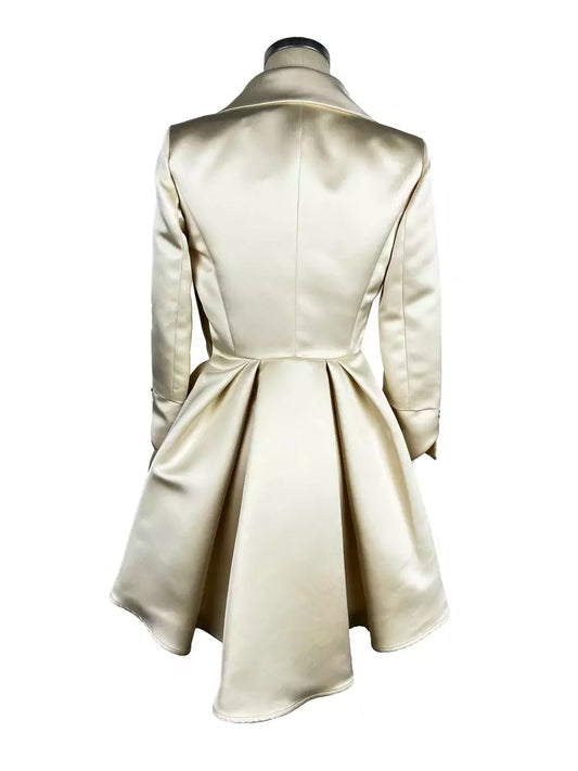 Elisabetta Franchi Elegant Butter-Colored V-Neck Dress with Gold Details