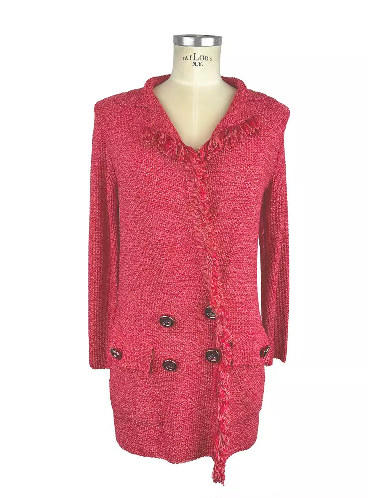 Elisabetta Franchi Fuchsia V-Neck Longline Jacket with Metallic Accents