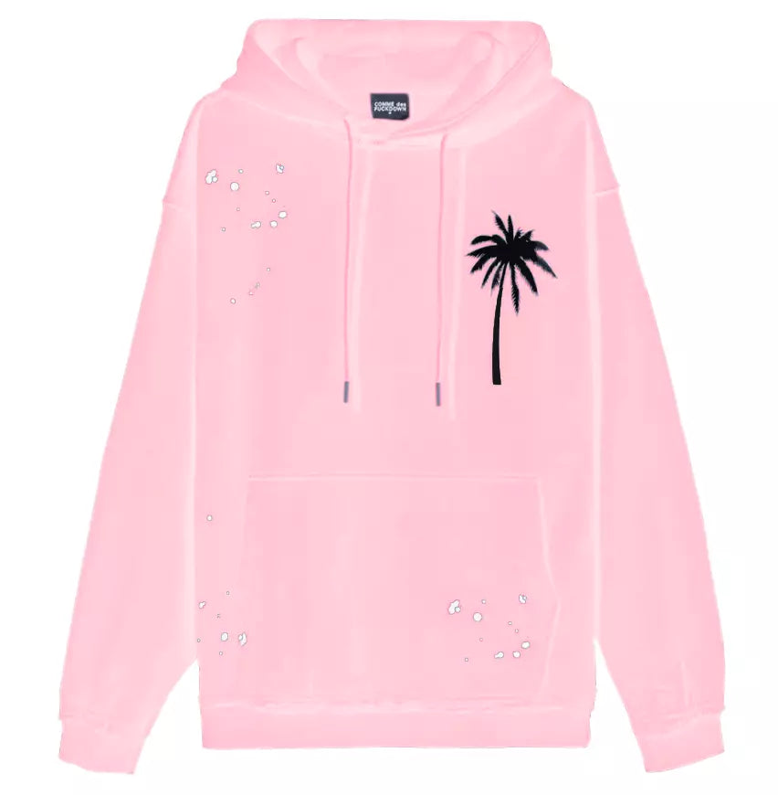 Comme Des Fuckdown Chic Pink Cotton Hooded Sweatshirt with Palm Print