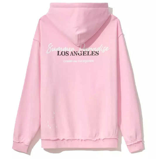 Comme Des Fuckdown Chic Pink Cotton Hooded Sweatshirt with Palm Print