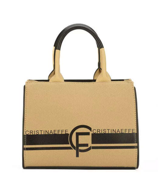 CRISTINAEFFE Beige Fabric Shopper with Faux Leather Handles