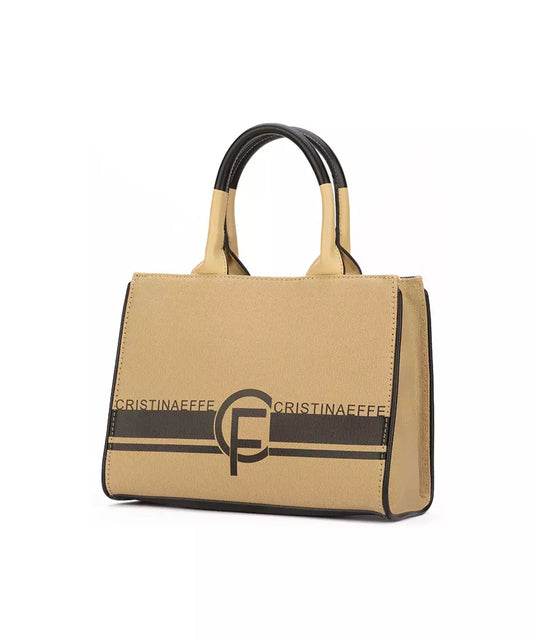 CRISTINAEFFE Beige Fabric Shopper with Faux Leather Handles