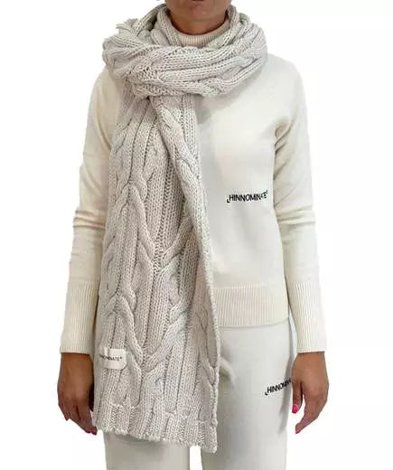 Hinnominate Thick Woven Knit Designer Scarf in White