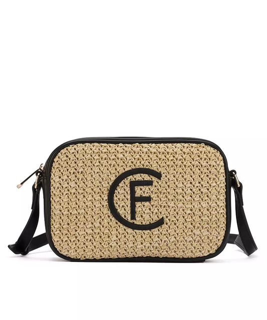 CRISTINAEFFE Chic Beige Canvas Shoulder Bag with Golden Accents