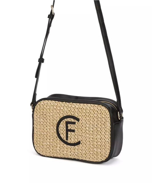 CRISTINAEFFE Chic Beige Canvas Shoulder Bag with Golden Accents