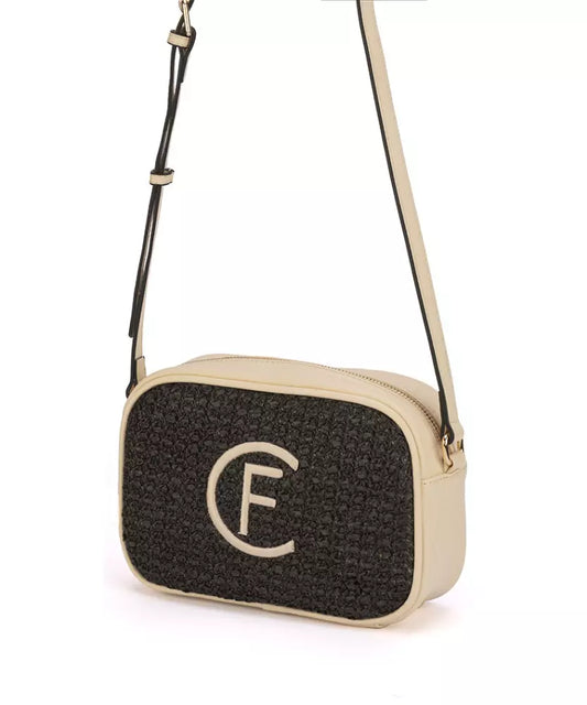 CRISTINAEFFE Elegant Black Canvas Shoulder Bag with Chic Accents